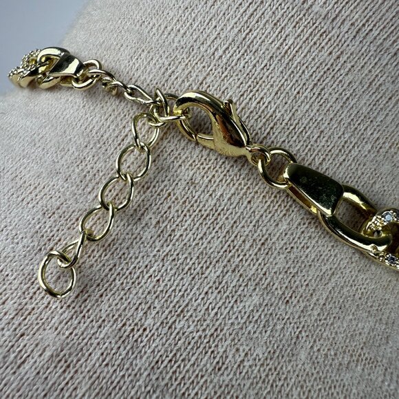 Gold Tone Curb Chain with Rhinestones Necklace 18" - Picture 5 of 5